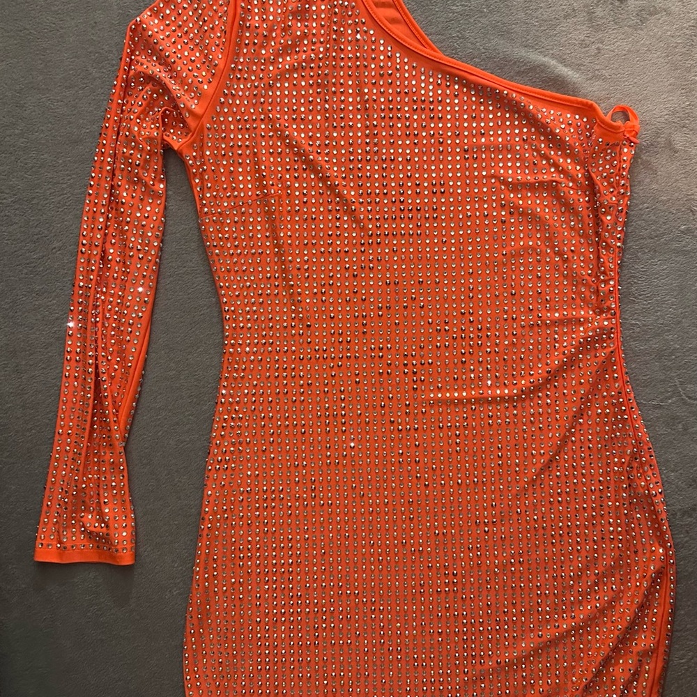 Fashion Nova Vibrant Orange One-Shoulder Dress